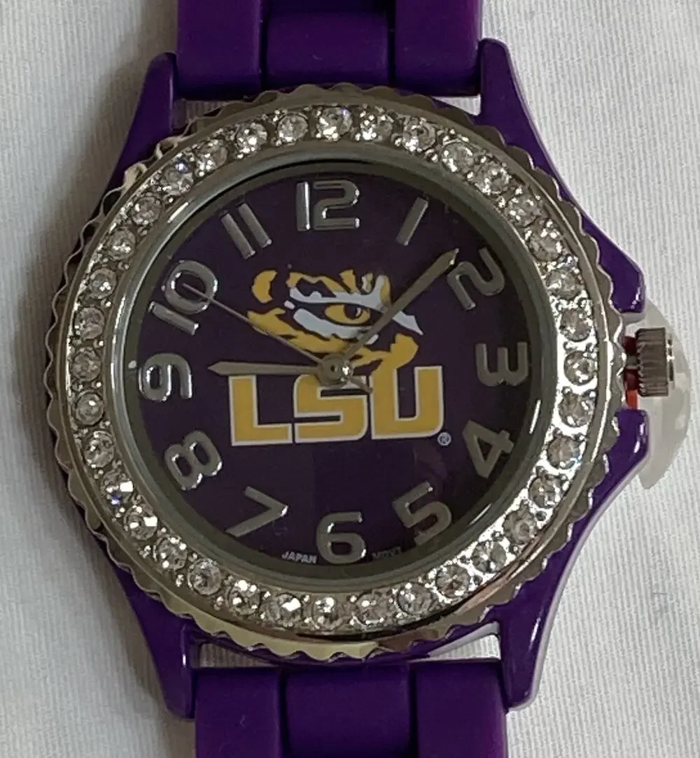 LSU Tigers Ladies Crystals Watch, Gift for Her Mom Anniversary, NCAA